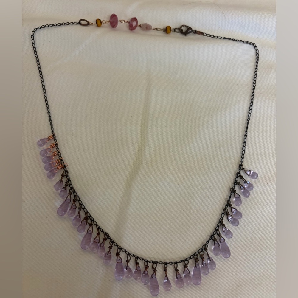 Chic Lavender Teardrop Necklace Mixed metals handmade by me.